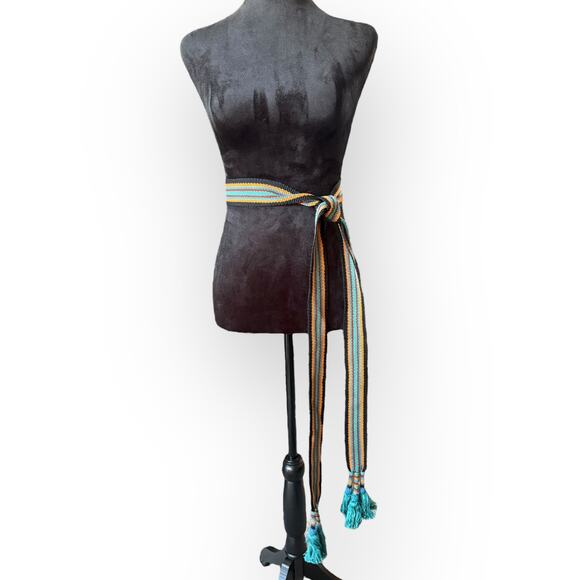 Peruvian Connection Women's Woven Yarn Sash, Tie Waist Belt w/ Tasseled Ends - Picture 6 of 10